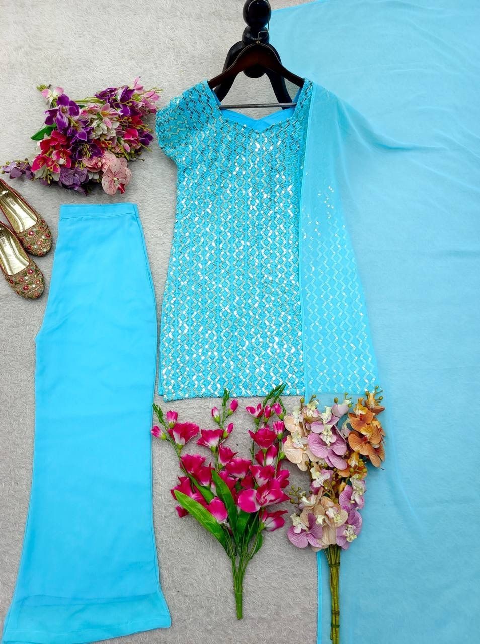 Designer Indian Pakistani top plazzo Bollywood Dress Party Wear Suit wedding