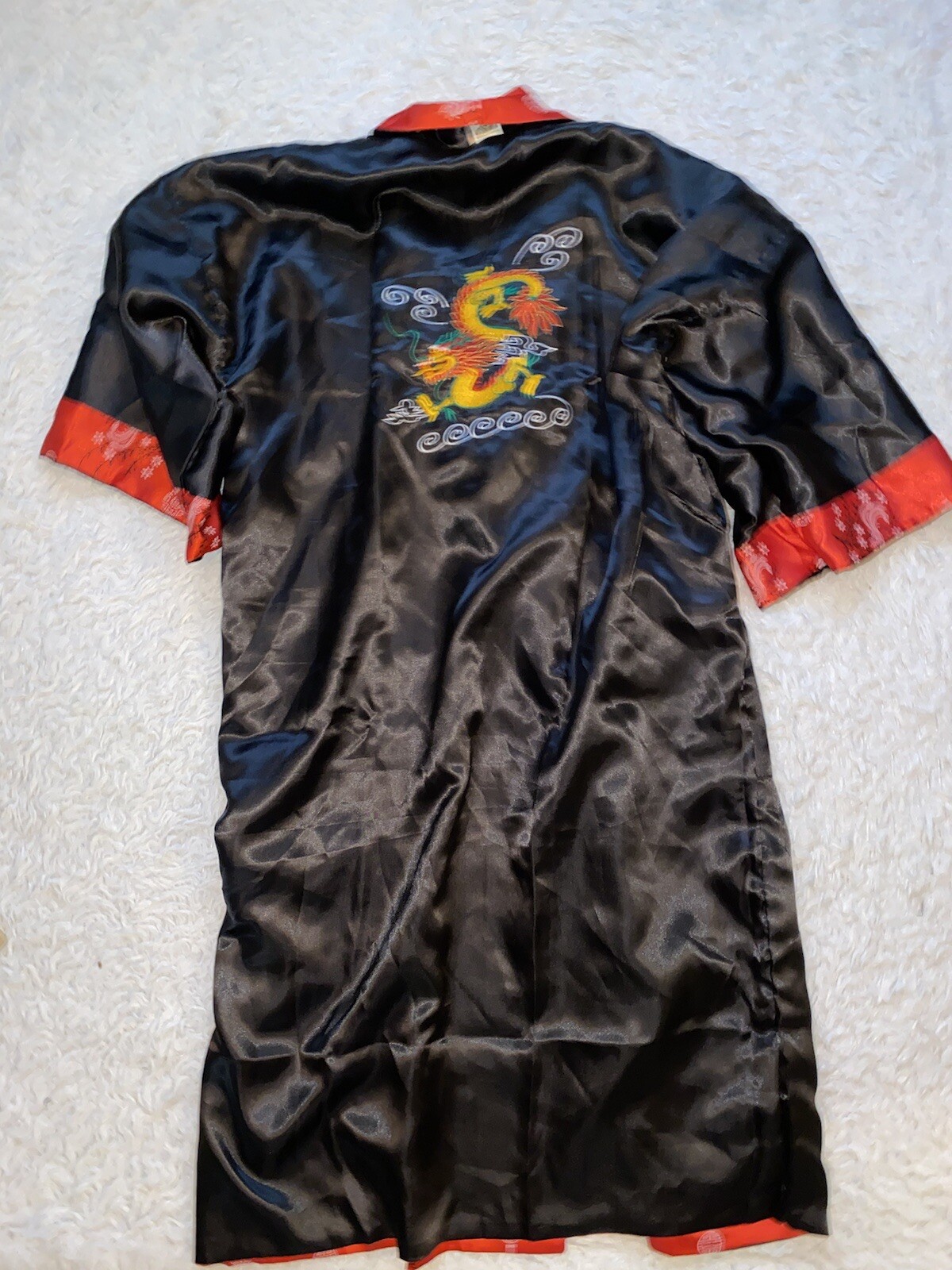 Kimono King Adult Sz Xl oriental Robe. Dragon Red Black Reversible