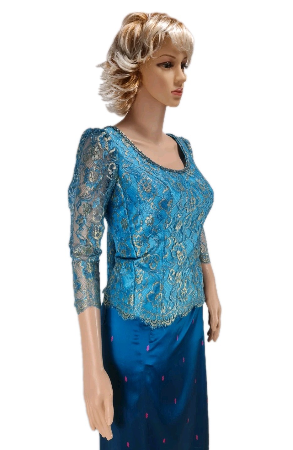 Khmer Cambodia Traditional Skirt Set Size M Blue Lace Khmer Skirt