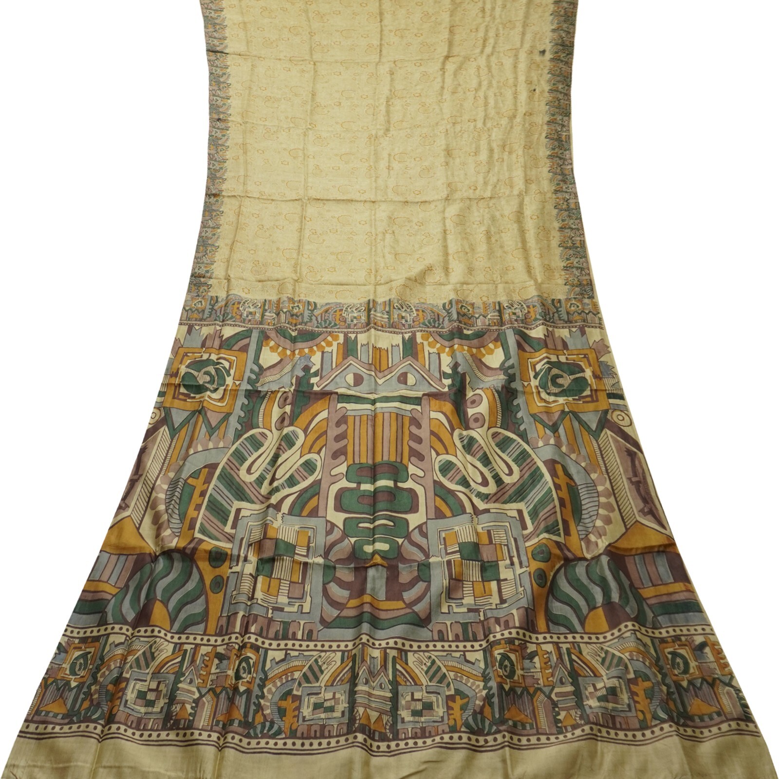 Namaste Vintage Brown Sarees 100% Pure Silk Printed Indian Sari 6YD Craft Fabric