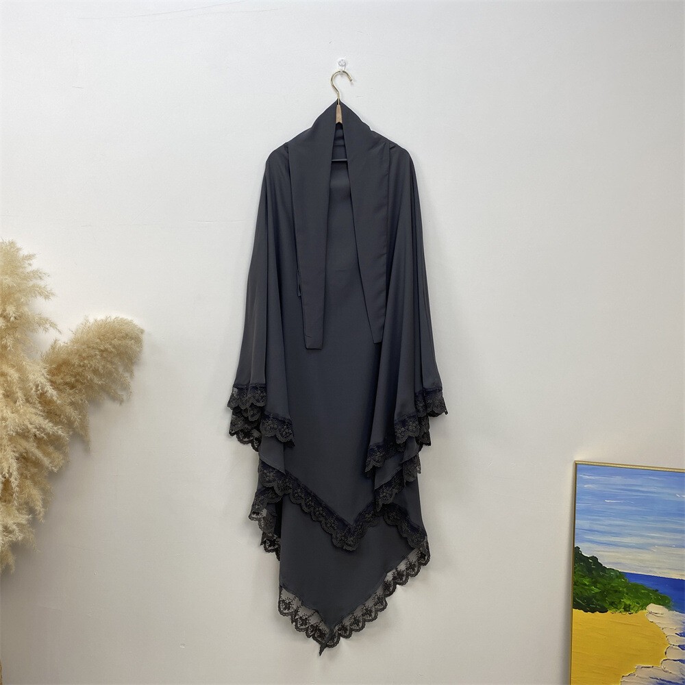 Muslim Women Overhead Khimar Prayer Garment Burqa Kaftan One Piece Hijab Top Eid