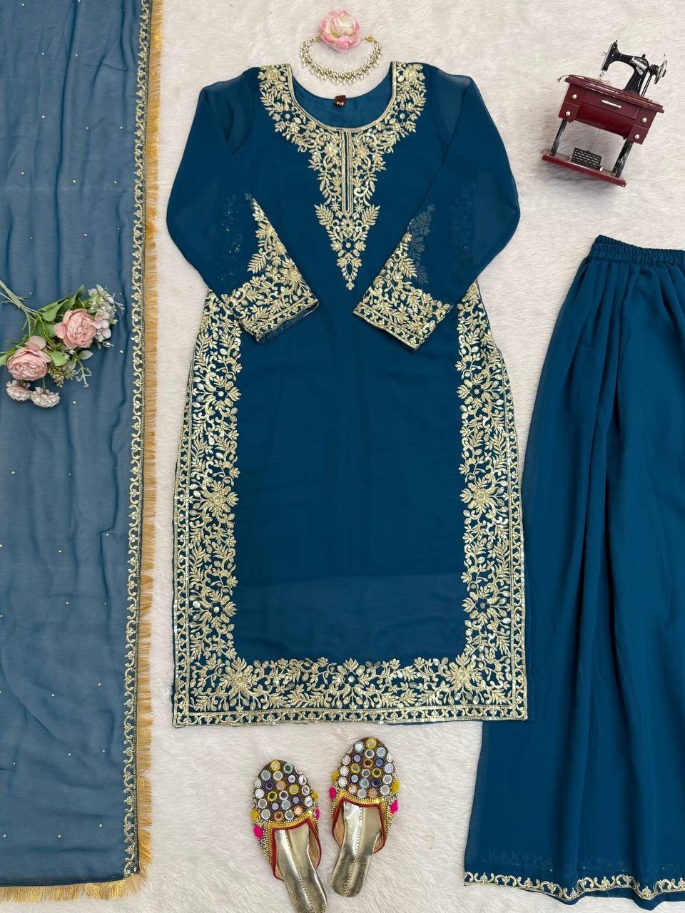 Party Wear Heavy Faux Georgette Kurta Palazzo With Dupatta For Women