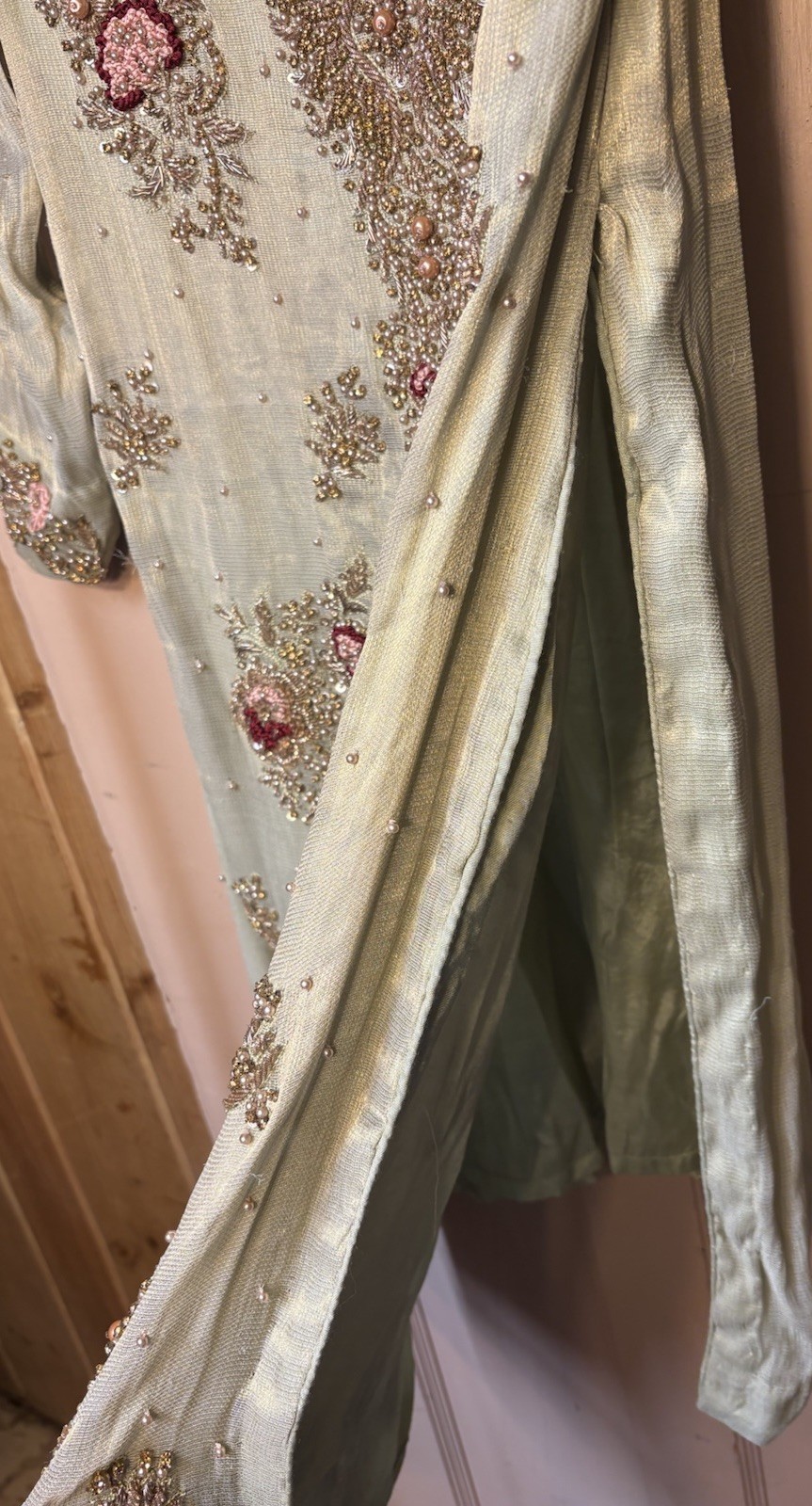 Indian/pakistani Women’s Light Green Shalwar Kameez Embroidered Embellishments