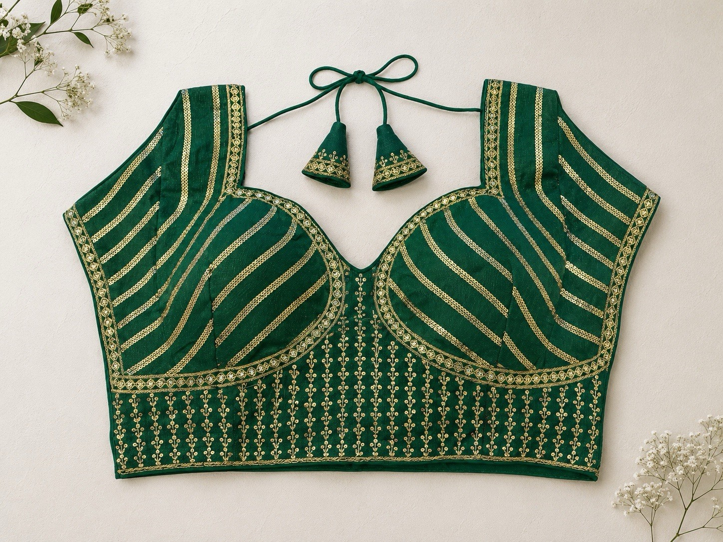 Handmade Women Blue Bandhani Print Sleeveless Tie-Back Choli Blouse One Size.