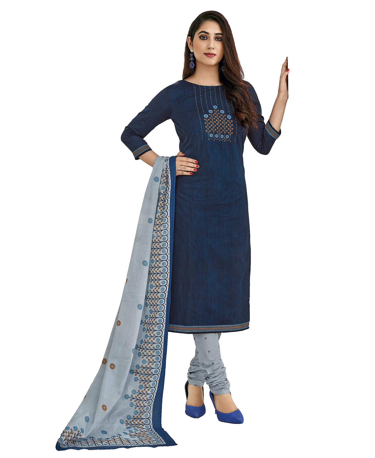 Miraan Cotton Readymade Salwar Suit Blue XL | MIRAANSGPRI1517XL Women