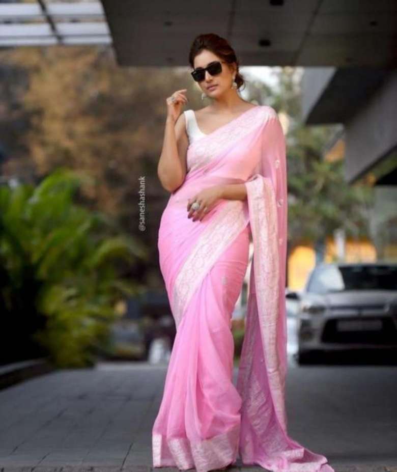 Soft Linen Slub Beautiful Fancy Saree For Women’s, Indian Wedding Sari KT-AH