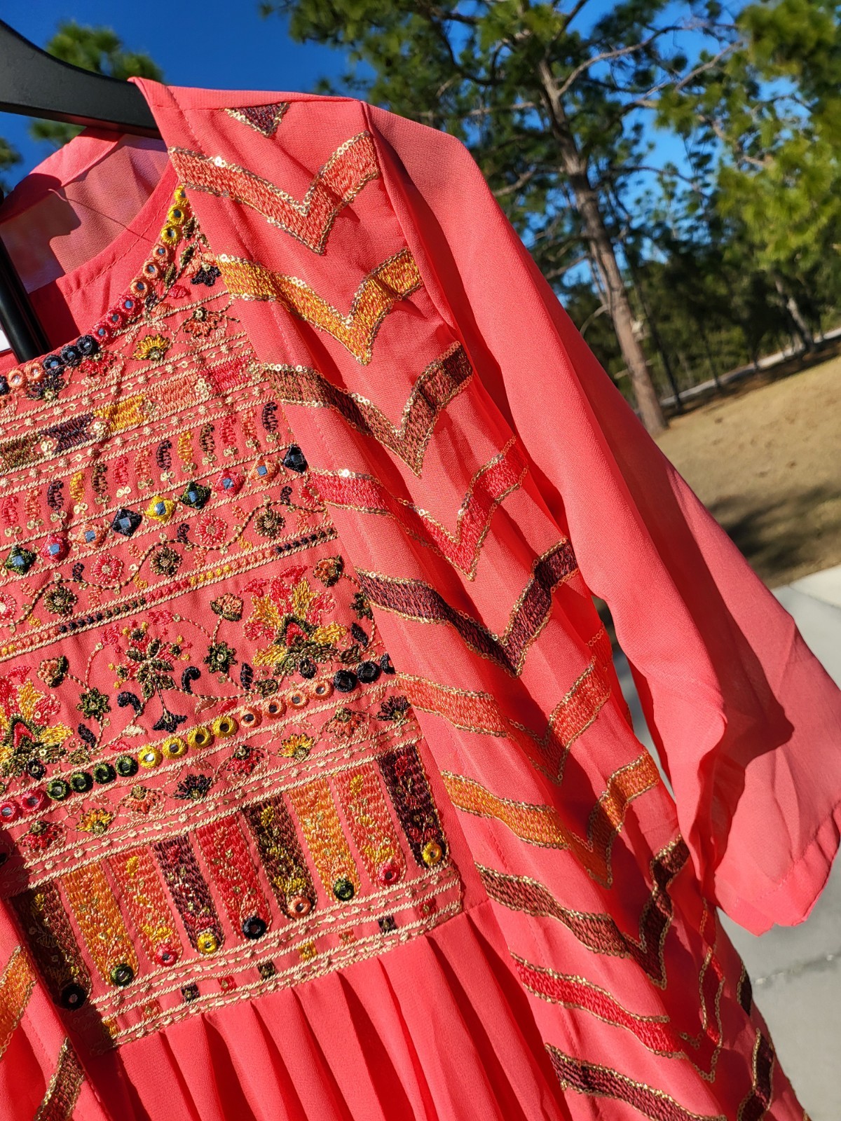 Beautiful Emroidered Sharifa Anarkali Dress W/Ruffled Hem Made In India Size XL