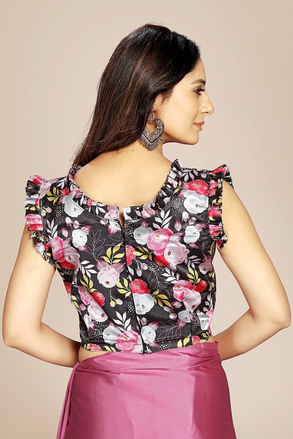 Women Japan Satin Silk Plain Saree Digital Printed Unstiched Blouse Piece