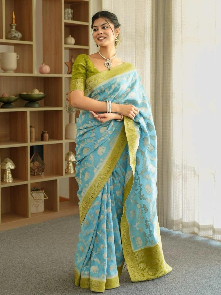 BRIDAL BANARASI SOFT SILK SAREE ZARI MOTIF WEAVING RICH PALLU SARI