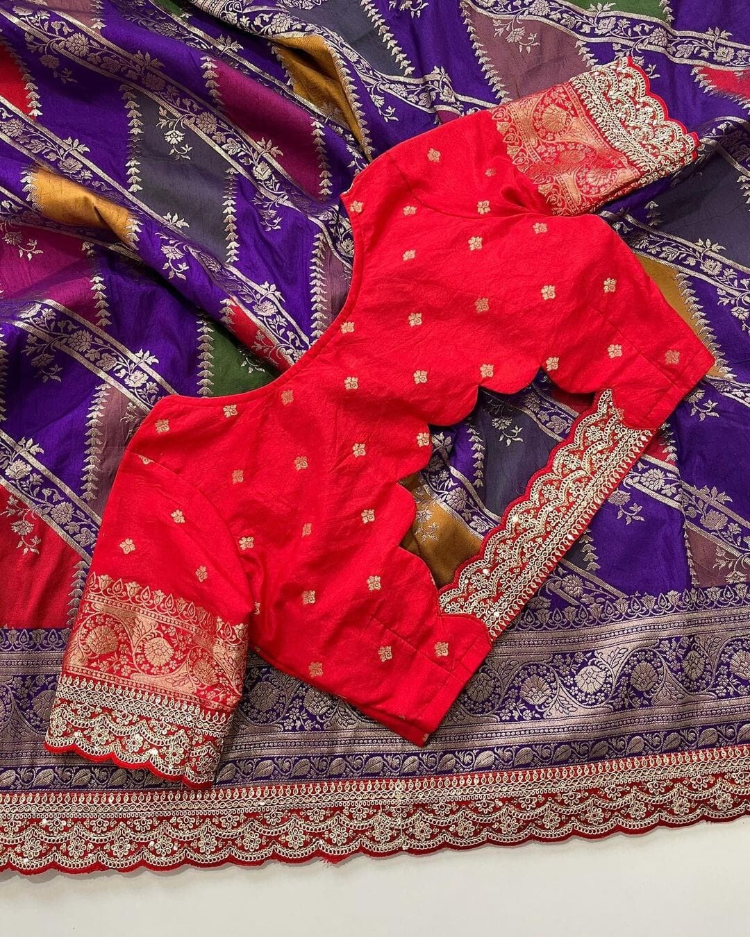banarsi zari thread saree with sequence border and designer blouse same work .