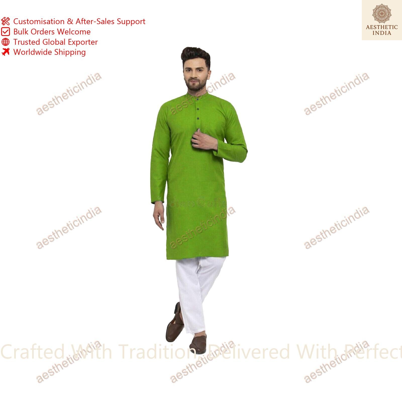 Indian Mens Cotton Long Kurta Top Tonic Traditional Party Dress Kurta