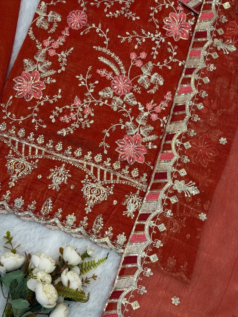 New Launch Orange Crunchy Silk Salwar Kameez With Dupatta For Function Wear