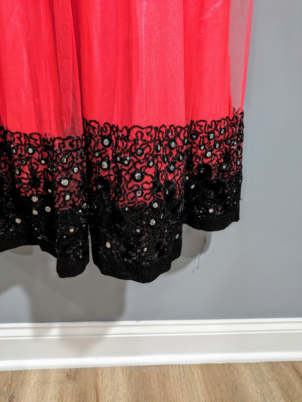 Girls Black & Neon Pink Party Dress Size 8-10 Tulle Lace Sequin Formal