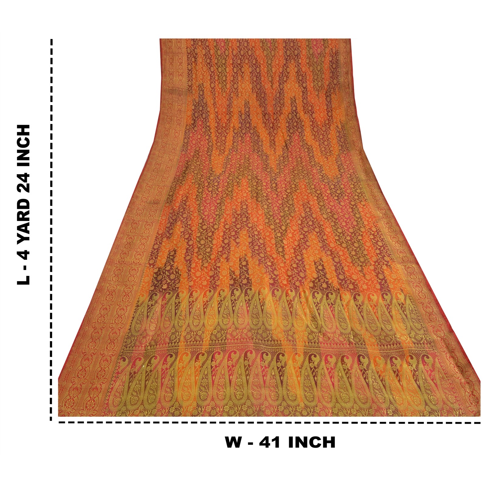 Sanskriti Vintage Sarees Blend Silk Brocade/Banarasi Woven Sari Craft Fabric