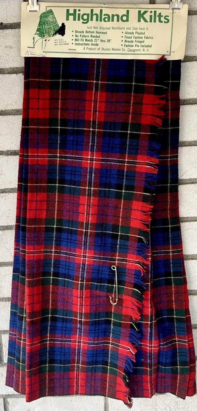 vintage highland kilt shulins woolen co plaid Fringed pleated pin womens New NOS