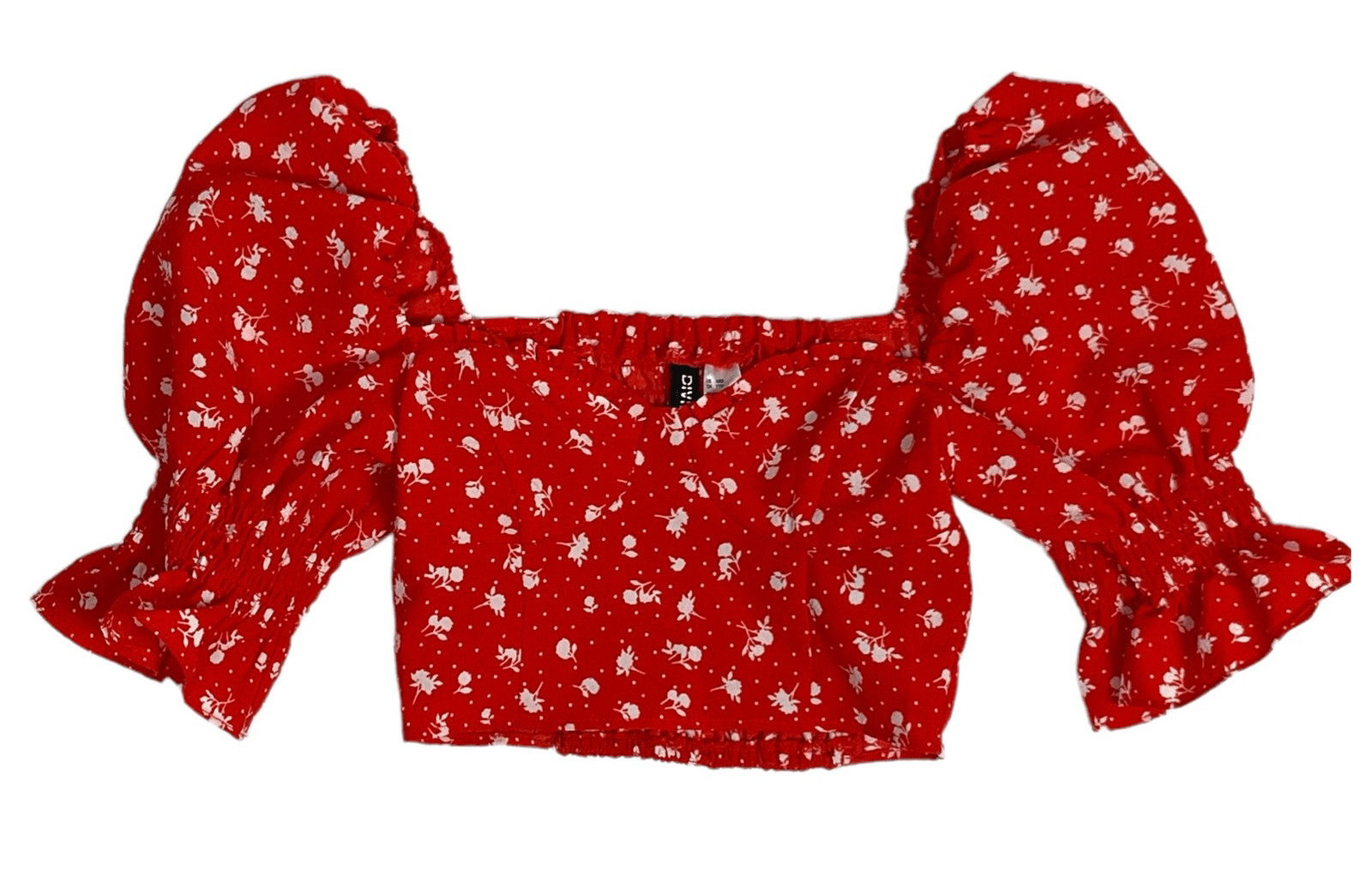H & M Junior’s Puff Sleeve Crop Top Red Floral Size XXS NEW
