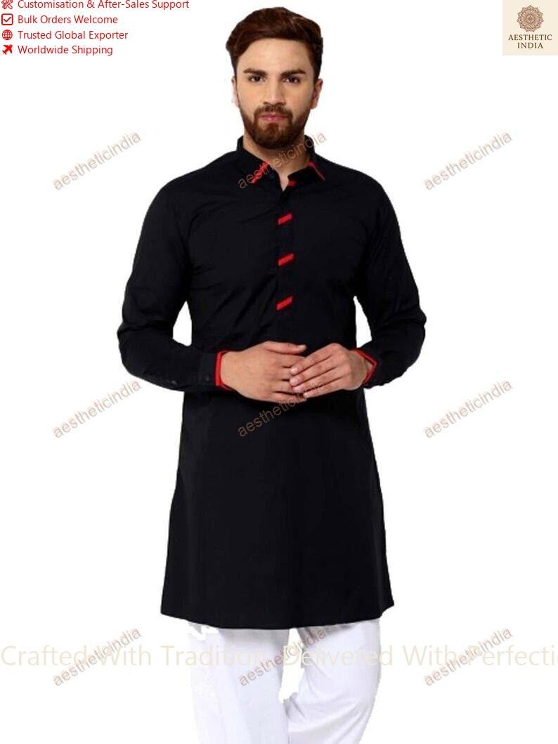 Mens Kurta Indian Button Down Shirt Shirt Kurta Solid Tunic Cotton Big Tall