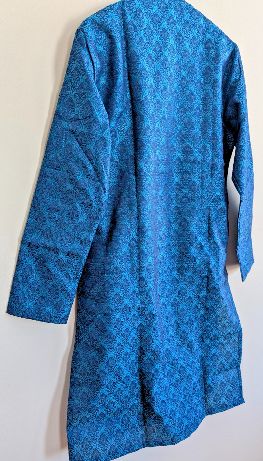 Kurta Pajama Set Manyavar Silk Blue Brocade Mandarin Neck Wedding Party Wear 40