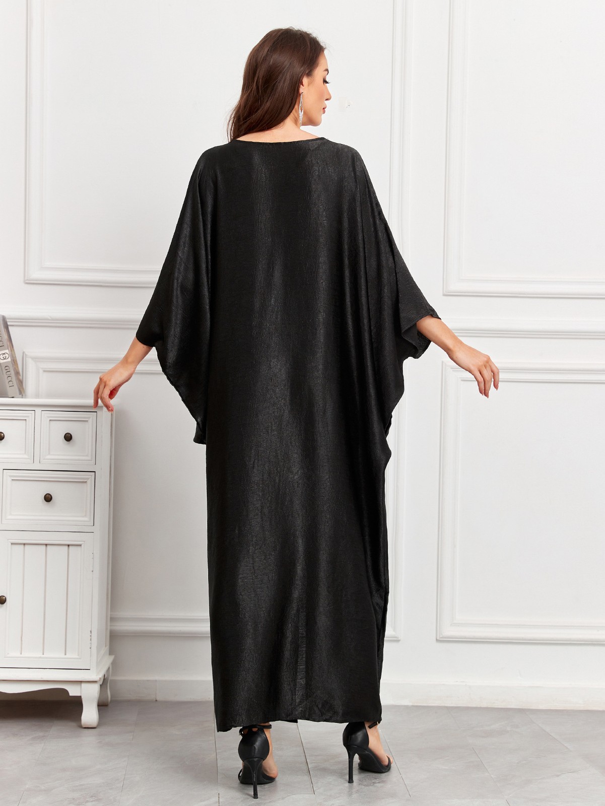 Women Batwing Sleeves Abaya Muslim Loose Solid Color Ramadan Beach Travel Robes