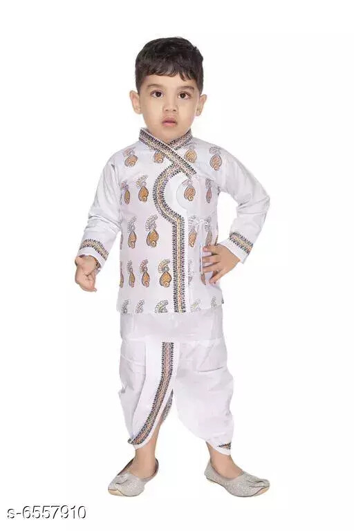 Indian Traditional Wear New Get Boy’s Cotton Kurta With Platting Dhoti