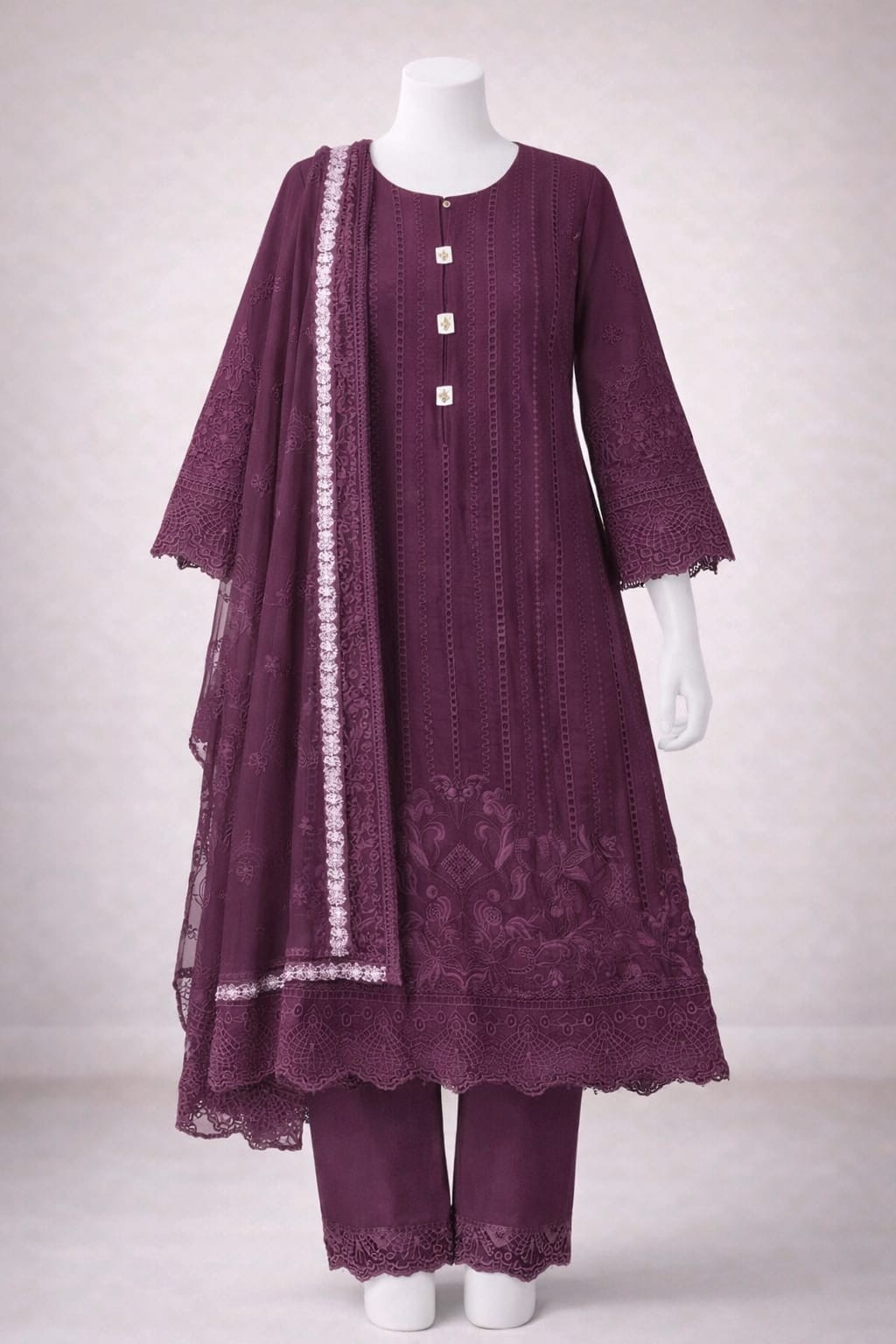 3-Piece Embroidered South Asian Shalwar Kameez Party/Casual Outfit Size Medium