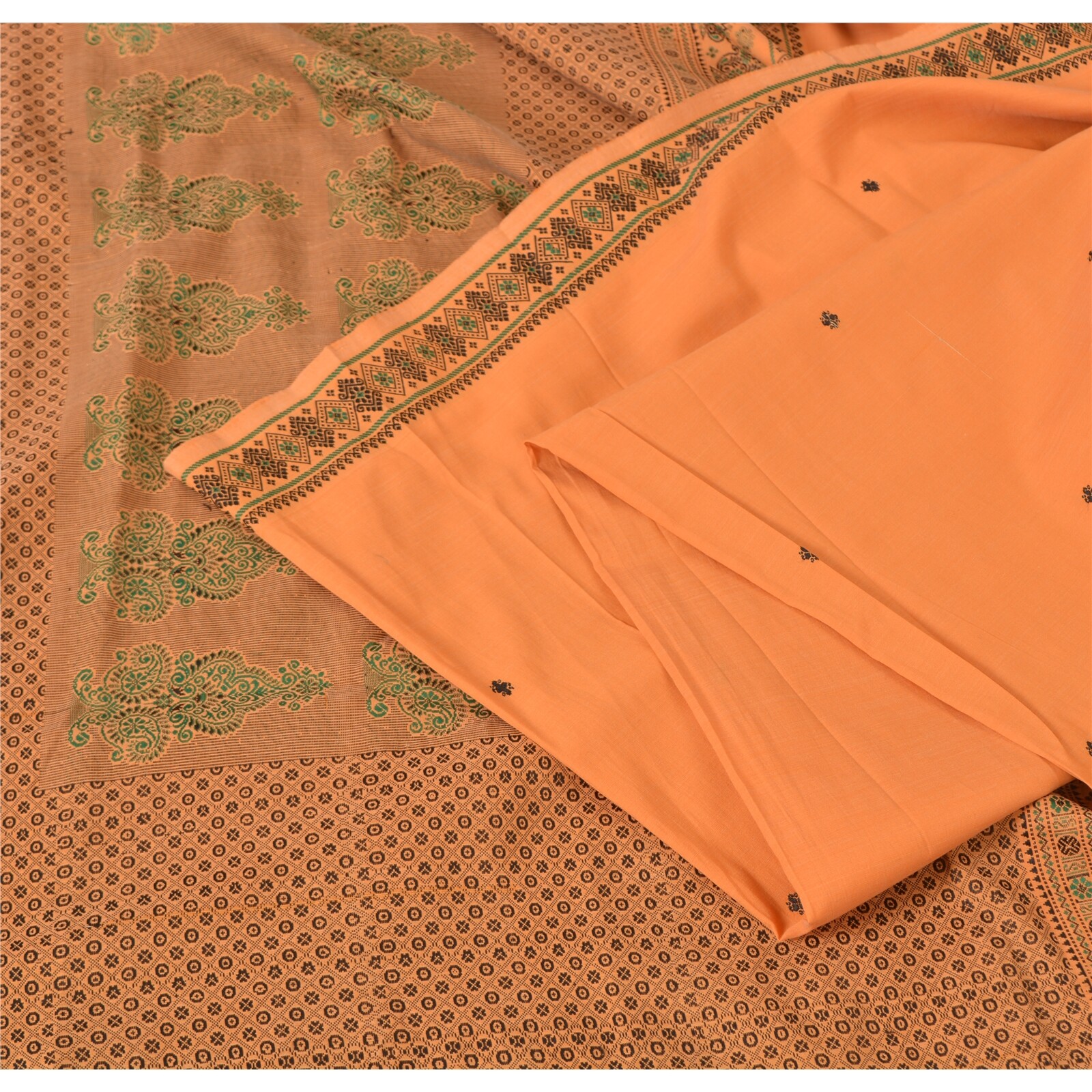 Sanskriti Vintage Saffron Sarees Blend Cotton Woven Craft Fabric Premium Sari