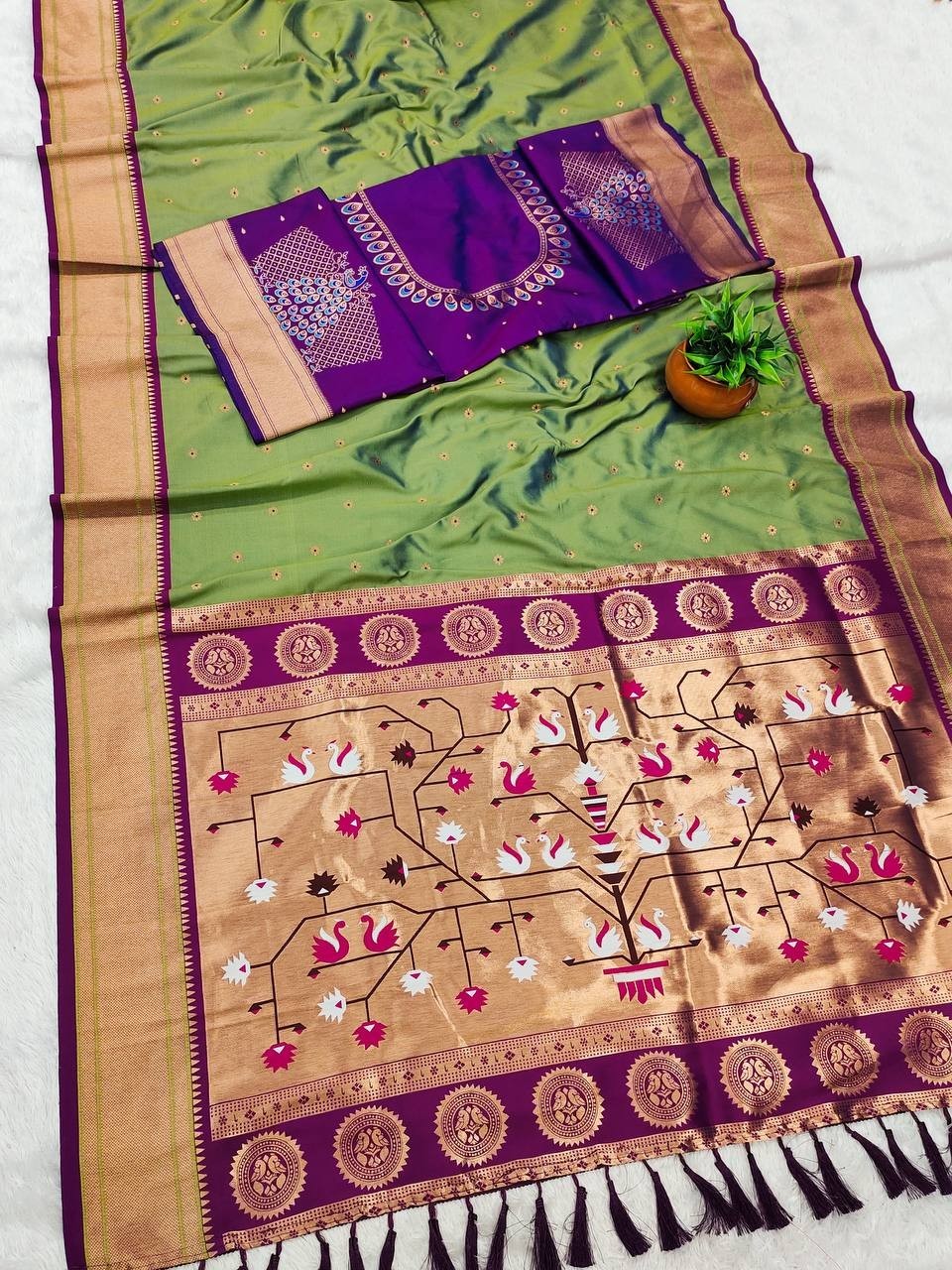 Pure Paithani Silk Saree With Rich Pallu & Peacock Design Maharashtrian Bridal