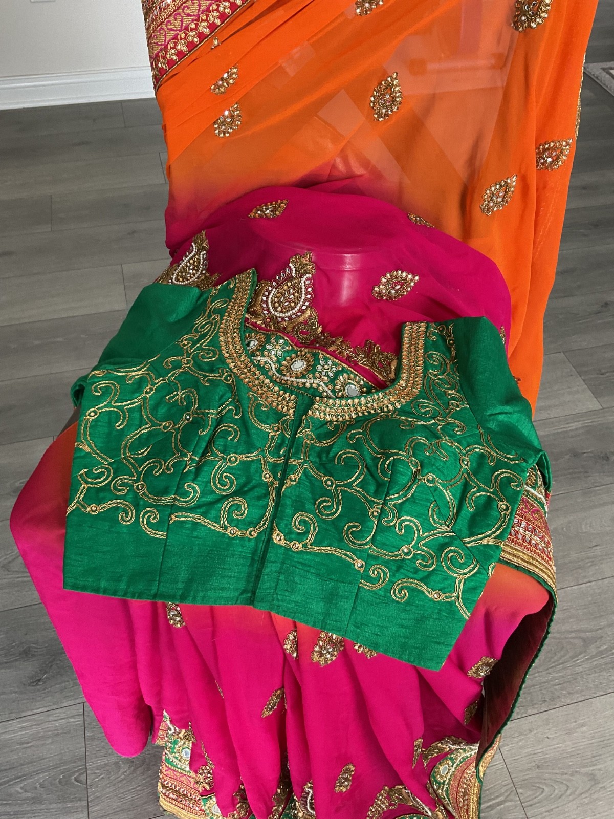 Women chiffon heavy embroider Bollywood Saree Wedding Party Festive Indian paki