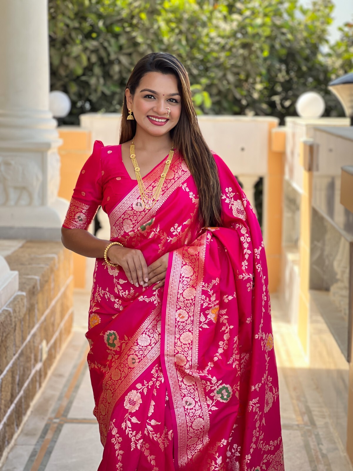 Women Sari Designer Meenakari Weaving Soft Banarasi Silk Indian Traditional Sari