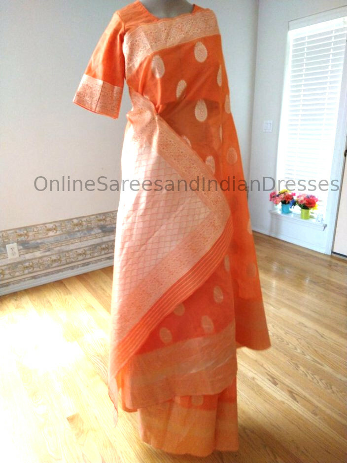 Soft Silk Linen Saree with stitched blouse.(Video included)