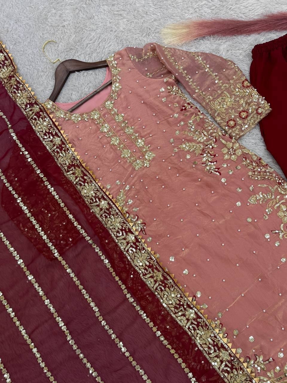 Heavy Reception Wear Peach Fancy Heavy Silk Salwar Kameez With Dupatta For Women