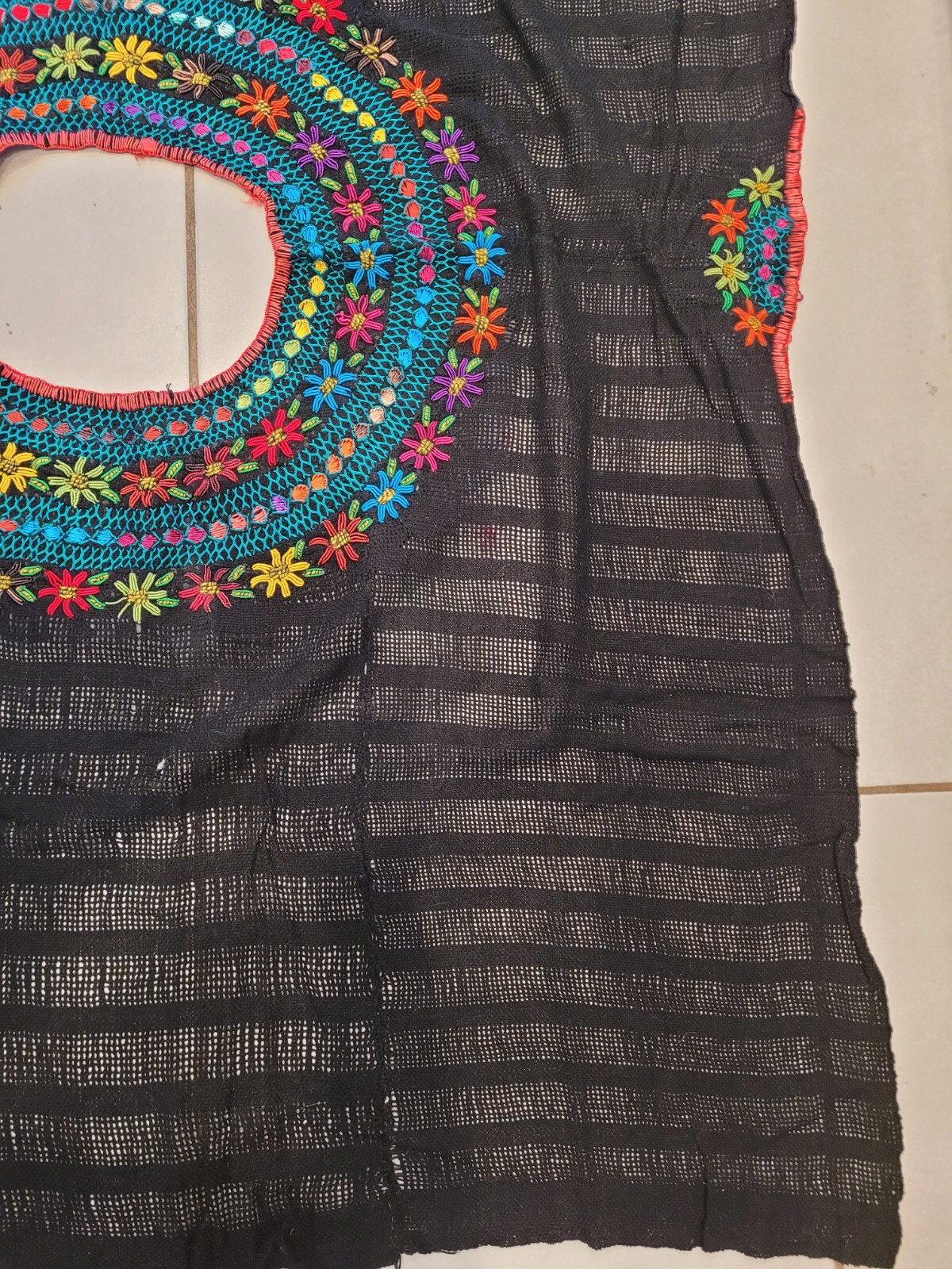Black Blusa Top Blouse Hand Embroidery Embroidered Yoke Mitla Oaxaca Mexico