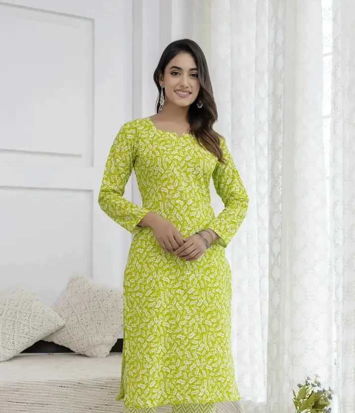 Indian Bollywood Women Printed Cotton Blend Straight A-Line Kurta