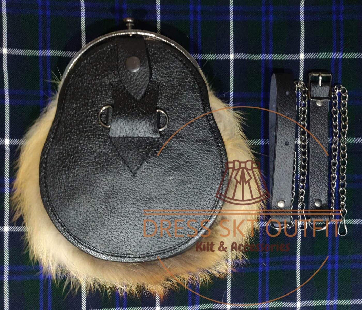 Scottish Highlander Full Dress Red Fox Fur SPORRAN Cow Head Cantle Sporran