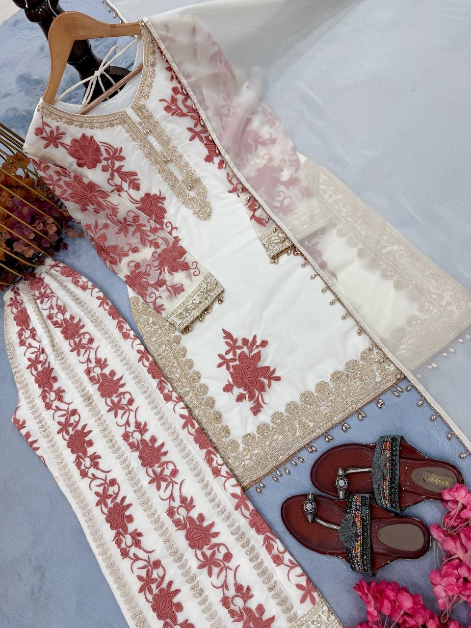 Unique Designer Star Georgette Kurta Palazzo With Dupatta For Party Wear
