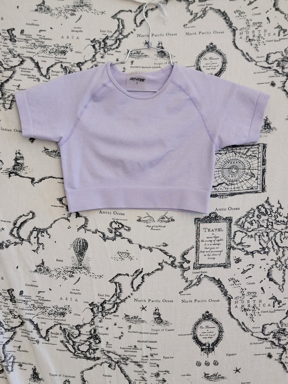 BO+TEE Women’s Crop Top Short Sleeve Crew Neck Size S Lavender Athletic