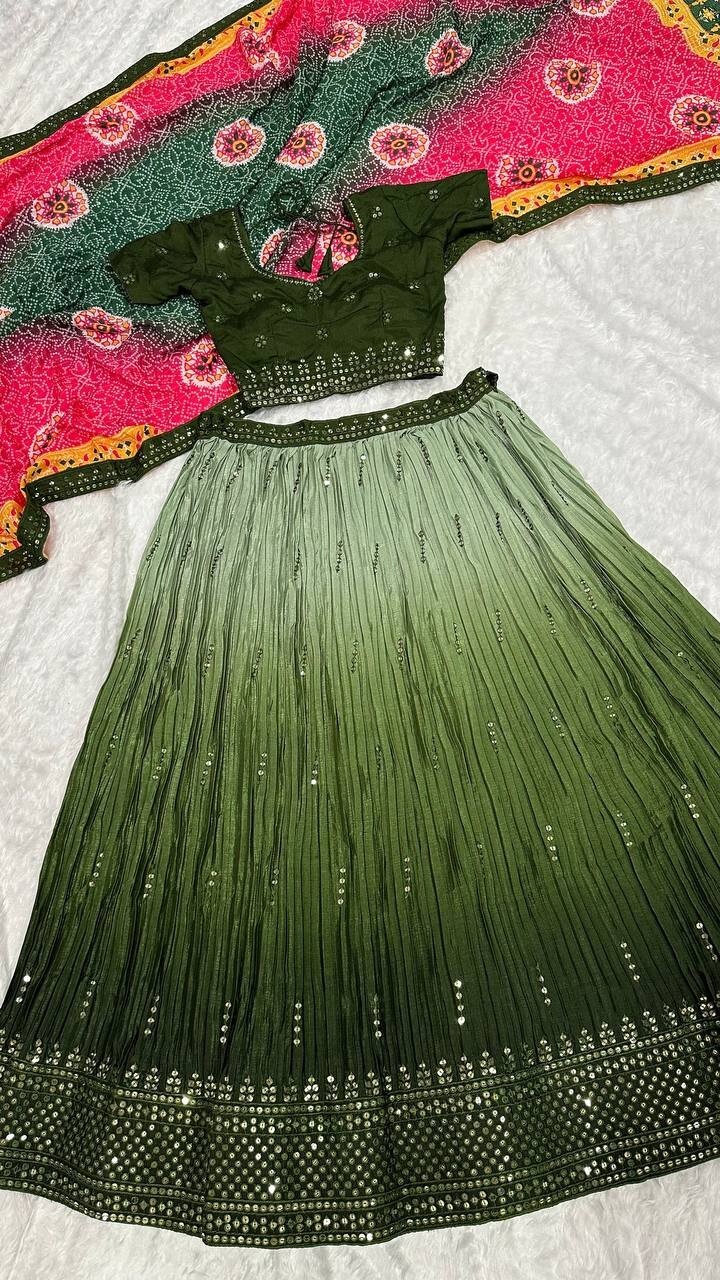BEAUTIFUL HEAVY CHINNON SILK LEHENGA CHOLI WITH PRINTED DUPATTA FOR WEDDING