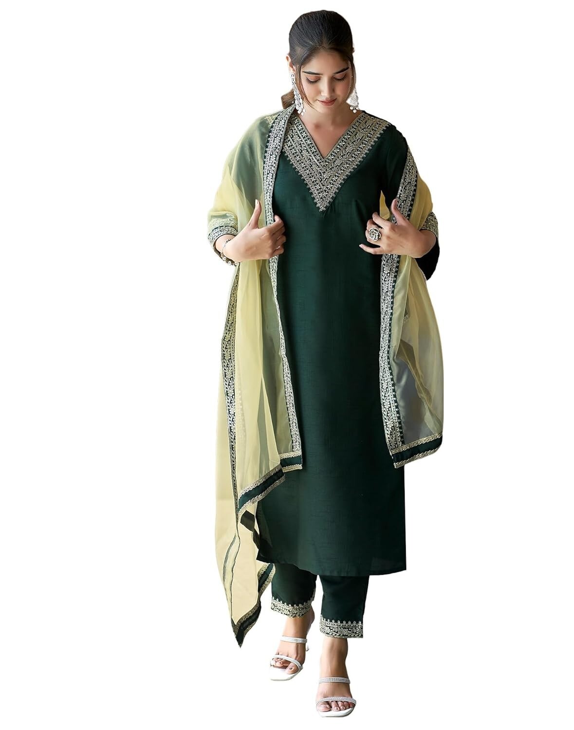 Women’s Rayon Viscose Embroidery Straight Kurta Pant with Dupatta Set