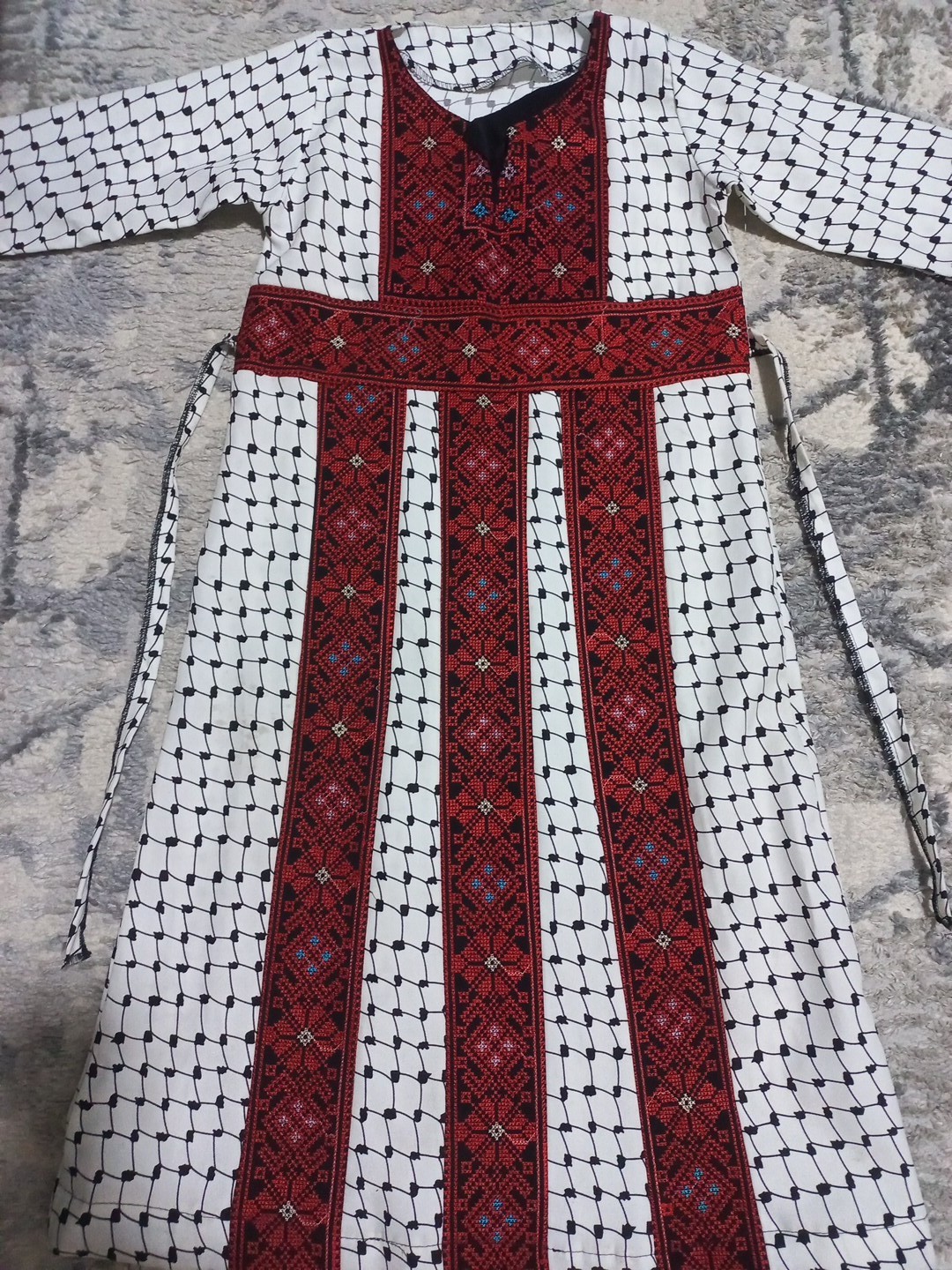 Girl traditional palestinian embroidered thobe dress s7 years red white long93cm