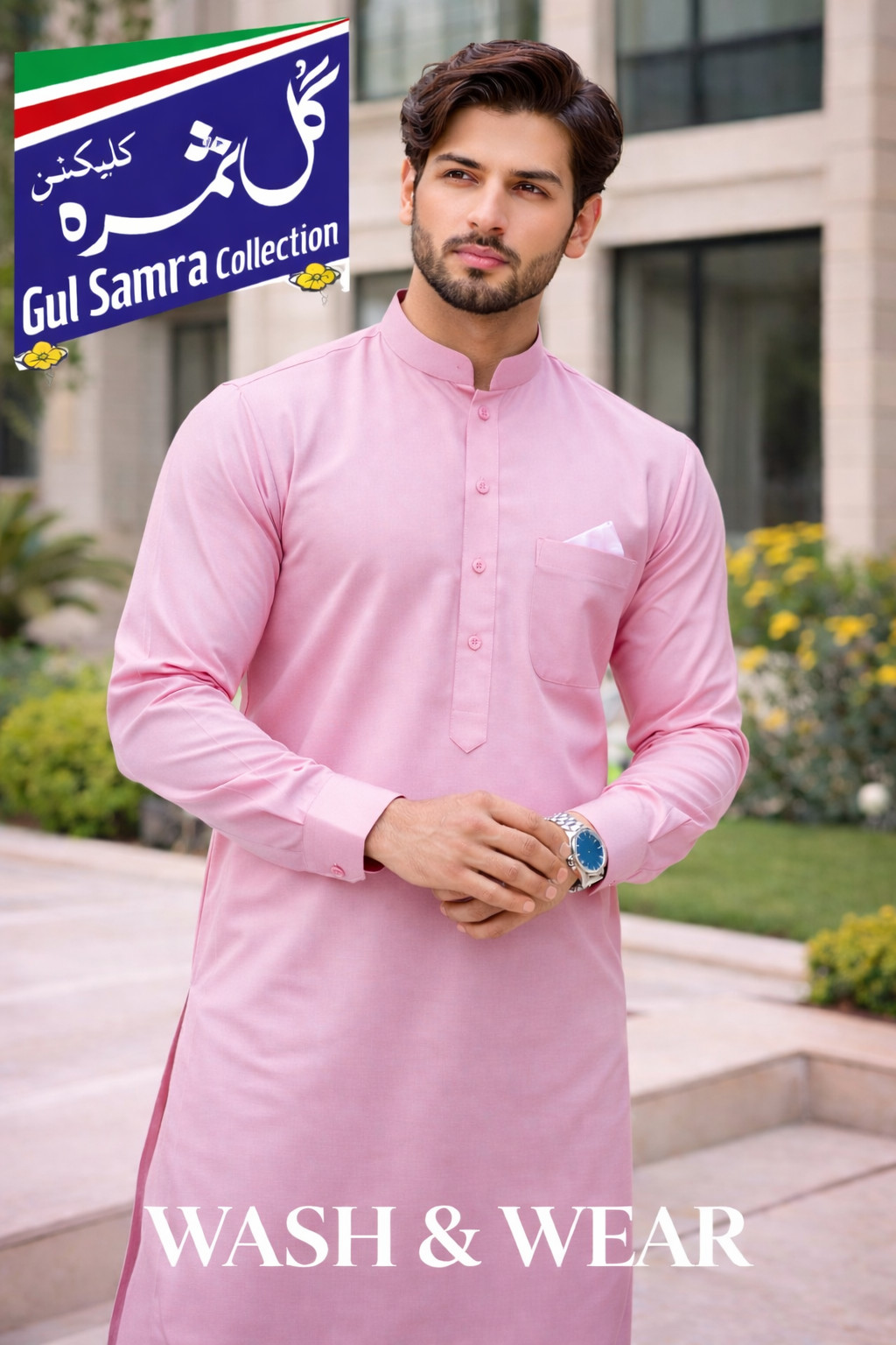 Wash & Wear Shalwar Kameez Suit Unstitched Fabric for Gents Boys Cashmere Pink