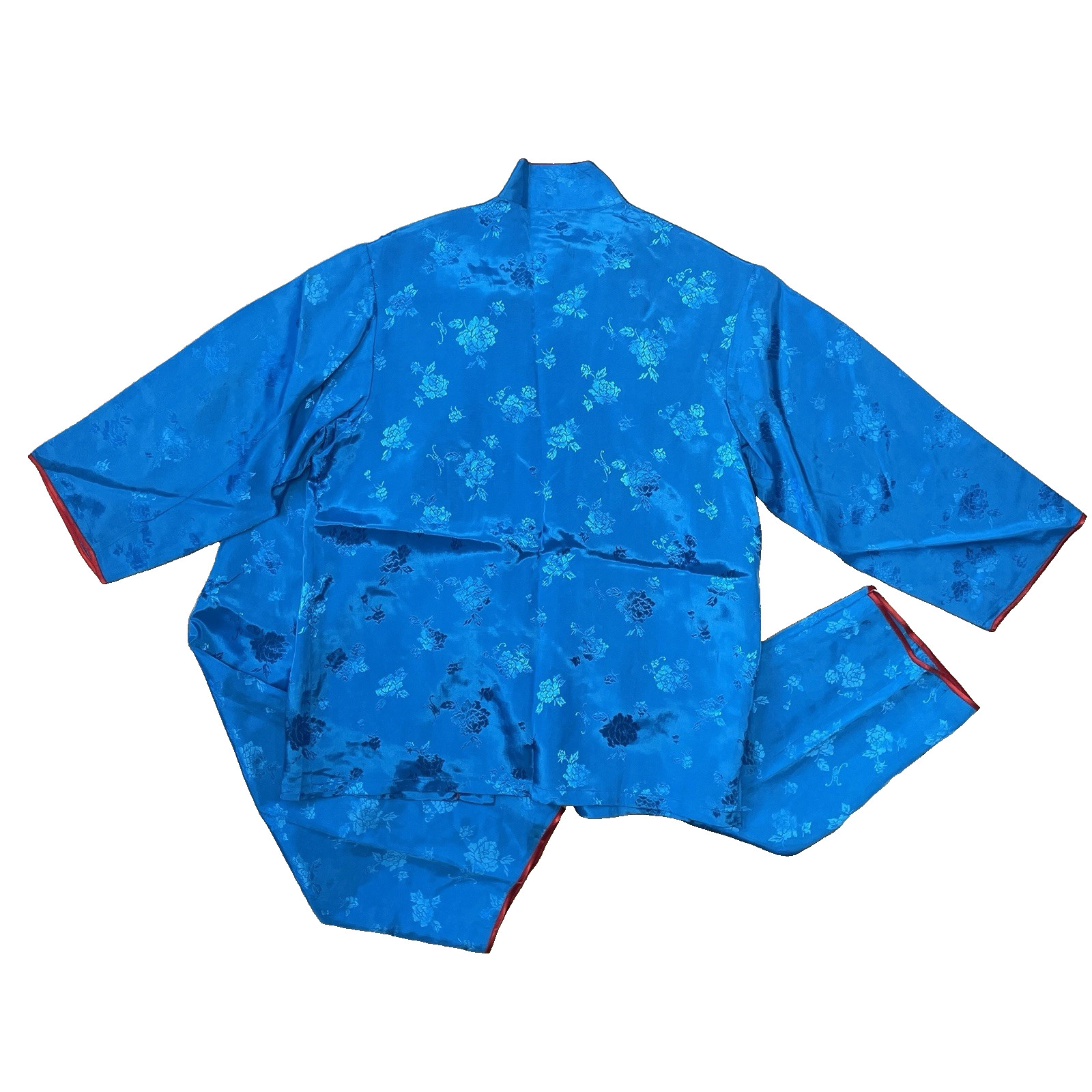 Asian Size Small Golden Bee Blue Chinese Traditional Outfit Pants + Shirt
