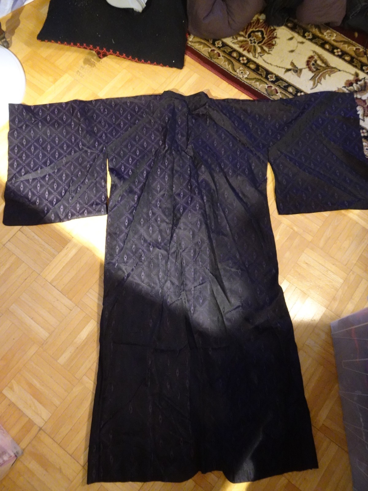Black and Purple Silk Button Front Kimono