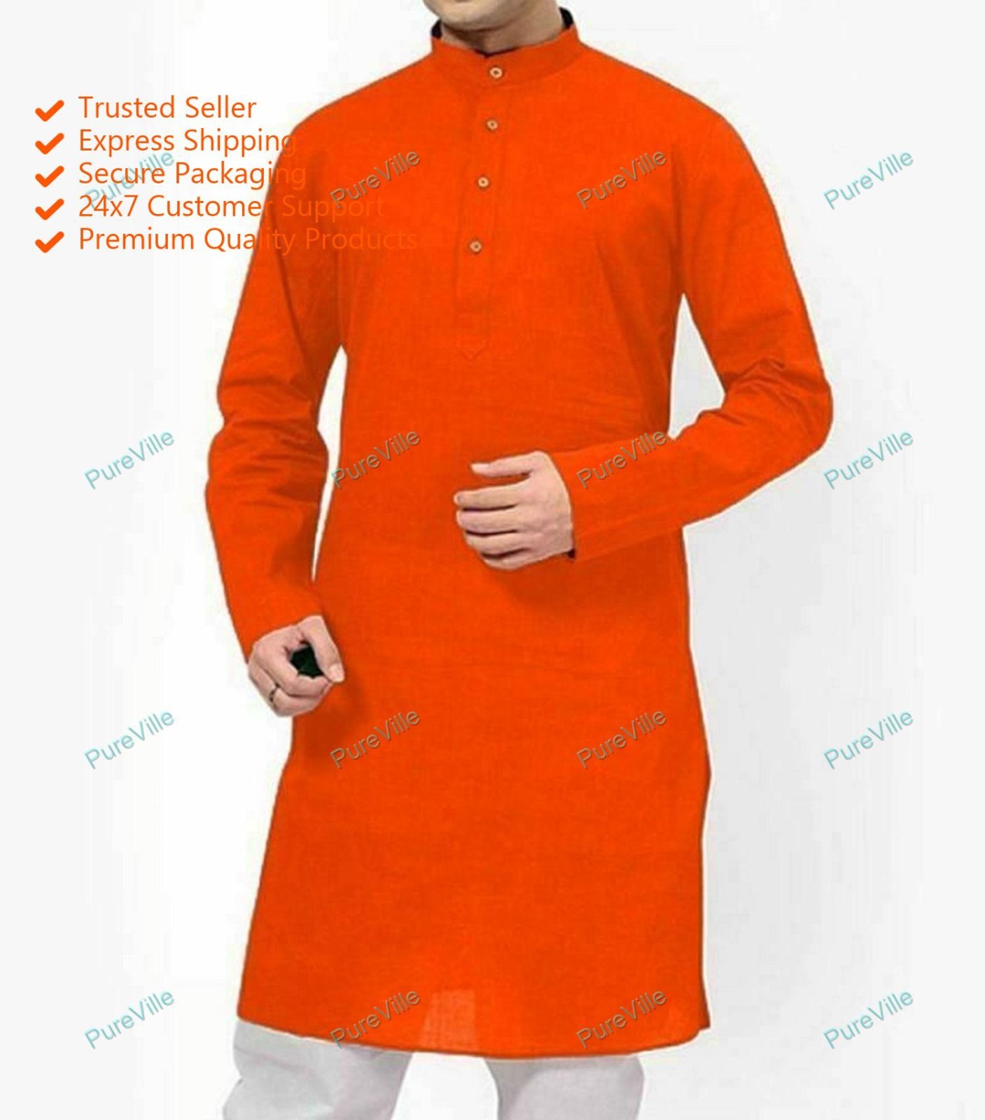 Mens Kurta only Shirt Kurta Indian Mens Casual Shirts Cotton Tunic Top