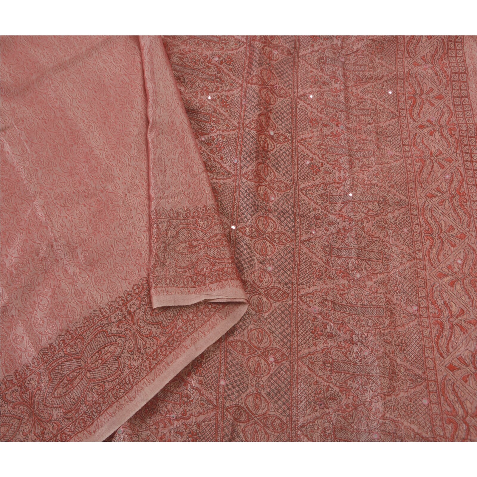 Sanskriti Vintage Pink Sarees Art Silk Hand Bead Woven Craft Fabric Premium Sari