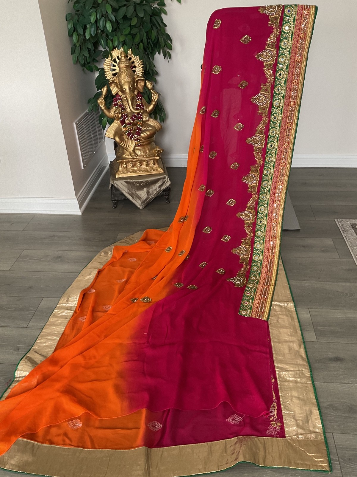 Women chiffon heavy embroider Bollywood Saree Wedding Party Festive Indian paki