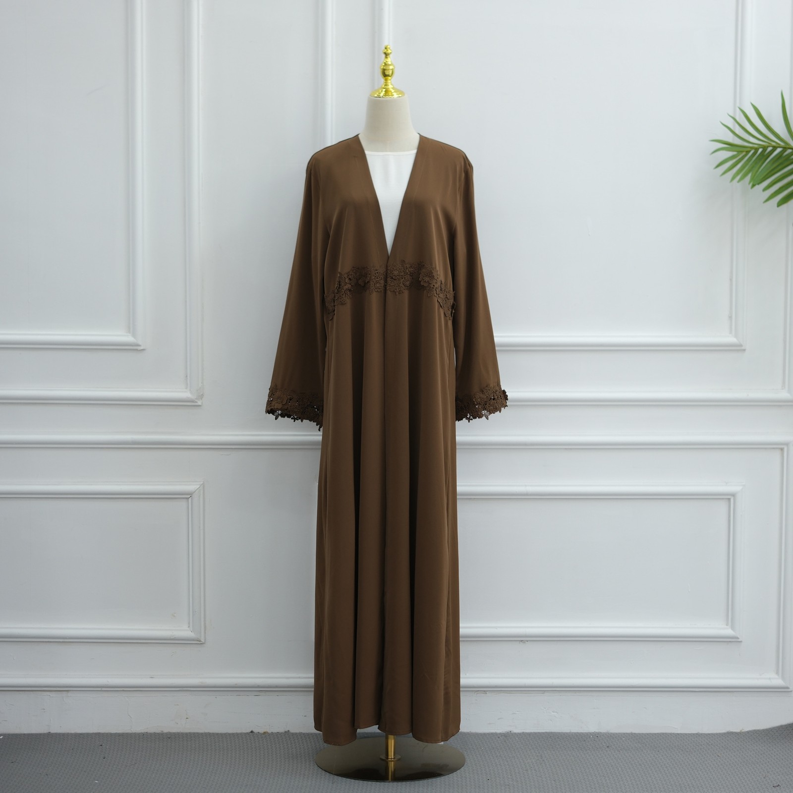 Muslim Robe 3D Floral Applique Open Abaya Cardigan Dress Arab Women Kaftan Gown