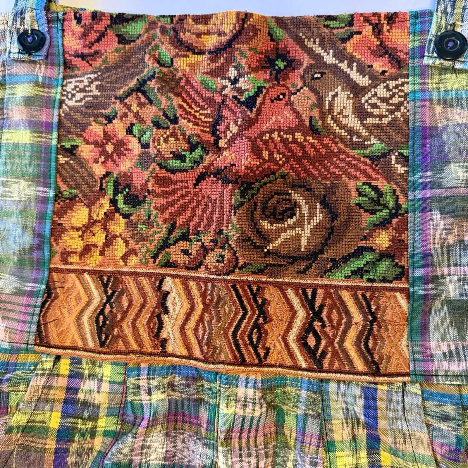 VTG Romper Womens L Embroidered Floral Bird Overalls Jumper Boho Guatemalan Cute