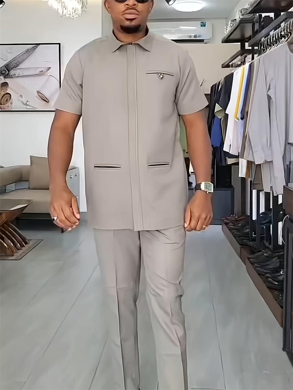 Men’s Traditional 2 Piece Set African Shirt and Pants Set Suit Middle East Suit
