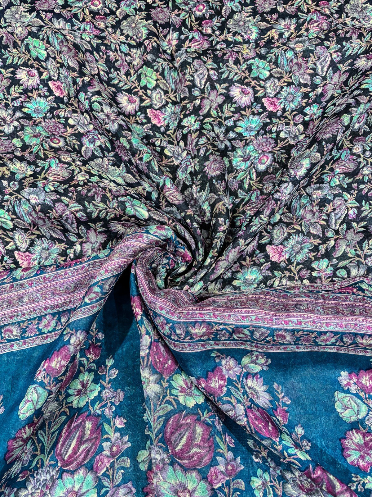 Vintage Blue Chiffon Silk Saree | Lightweight Fabric for DIY & Sewing CS1008