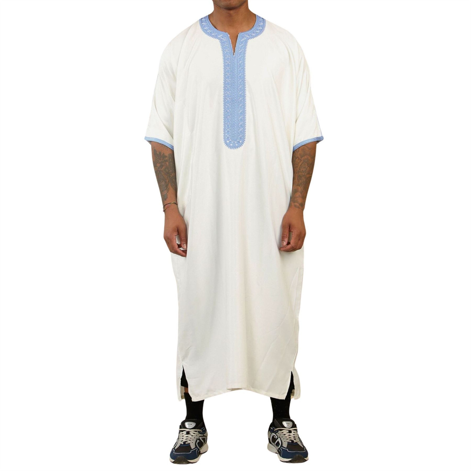 GG002 – Men’s White Moroccan Thobe Short Sleeve Gandoura